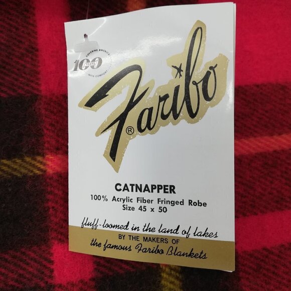 Vintage Faribo Catnapper Plaid Blanket 45" x 50" NWT New NOS Tartan Red Yellow - Picture 3 of 12